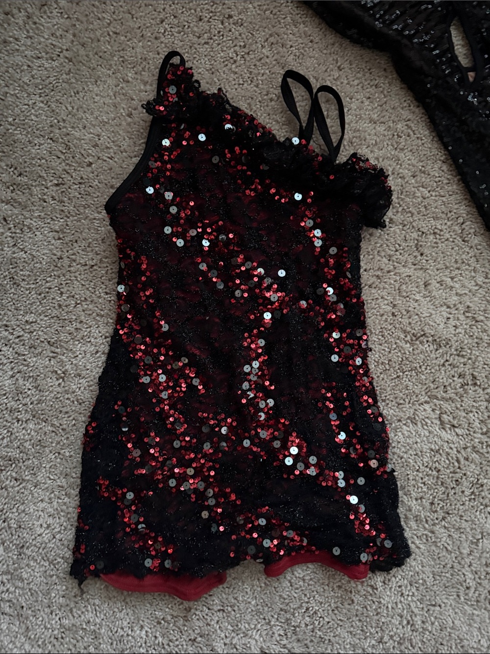 Girls One-Shoulder Sequin Dress in Black and Red